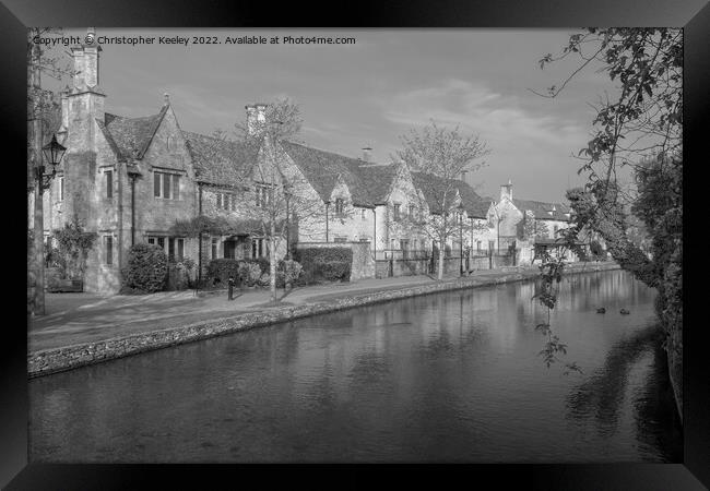 Bourton-on-the-Water in black and white Framed Print by Christopher Keeley
