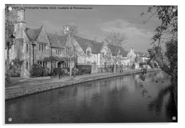 Bourton-on-the-Water in black and white Acrylic by Christopher Keeley