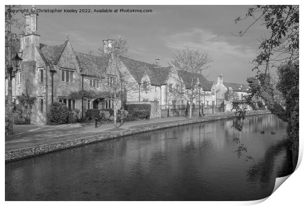 Bourton-on-the-Water in black and white Print by Christopher Keeley