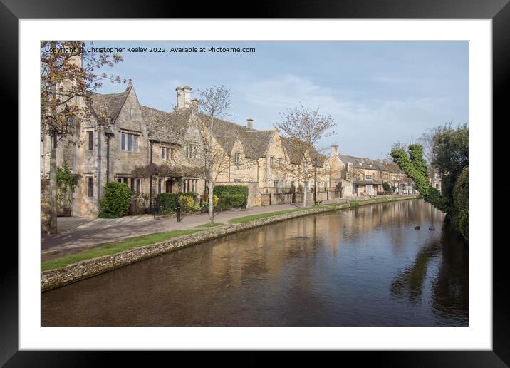 Row of cottages in Bourton-on-the-Water Framed Mounted Print by Christopher Keeley