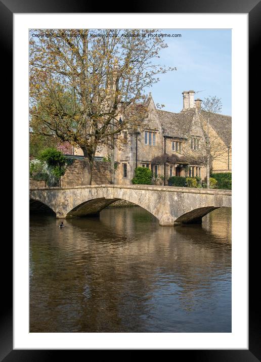 Bridge and cottages in Bourton-on-the-Water Framed Mounted Print by Christopher Keeley