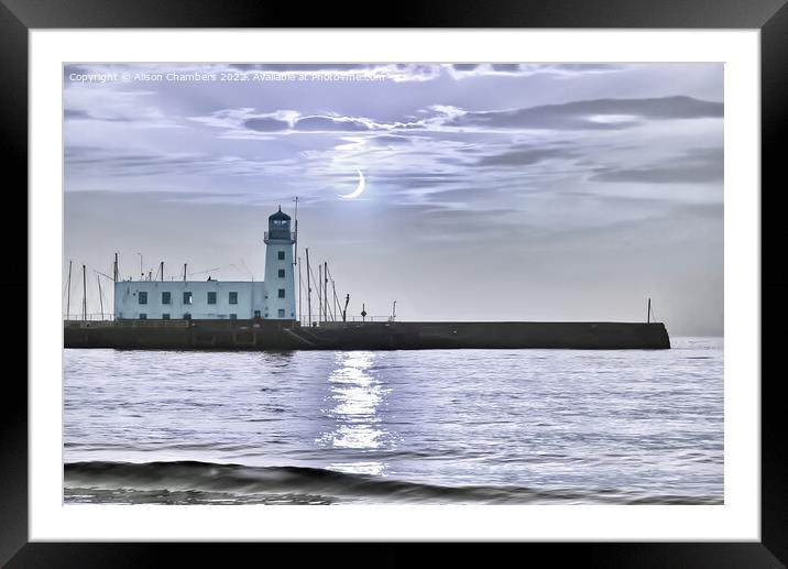 Moonlit Scarborough Lighthouse  Framed Mounted Print by Alison Chambers