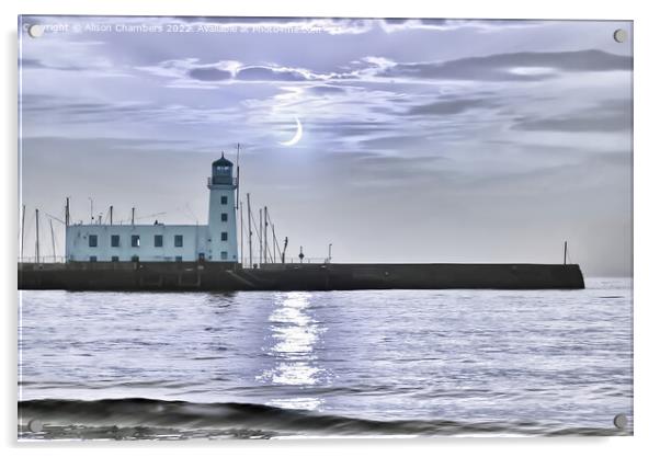 Moonlit Scarborough Lighthouse  Acrylic by Alison Chambers