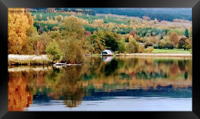 Serene Boat House Haven Framed Print by Sandy Young