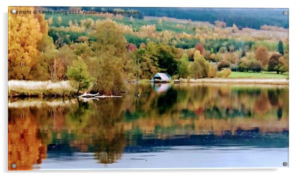 Serene Boat House Haven Acrylic by Sandy Young