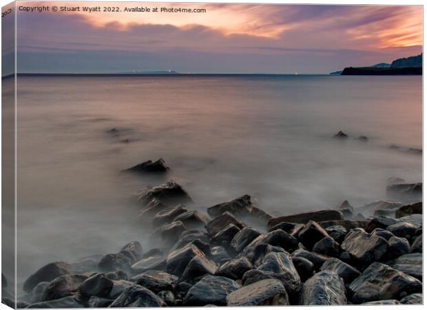 Sunset at the ruins of Clavell Pier, Kimmeridge, D Canvas Print by Stuart Wyatt