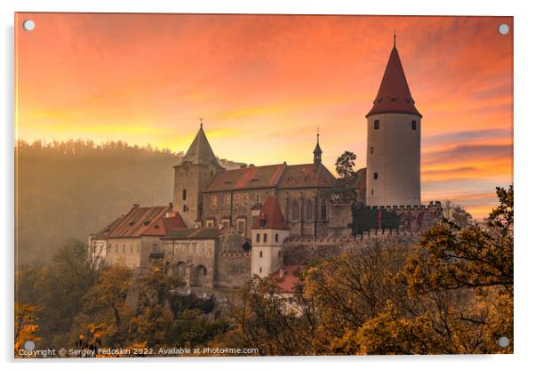 Krivoklat castle at sunset. Autumn evening. Czech Republic. Acrylic by Sergey Fedoskin