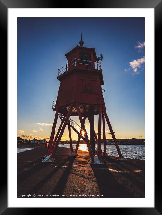 Herd Groyne Lighthouse Sunset Framed Mounted Print by Gary Clarricoates
