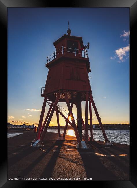 Herd Groyne Lighthouse Sunset Framed Print by Gary Clarricoates