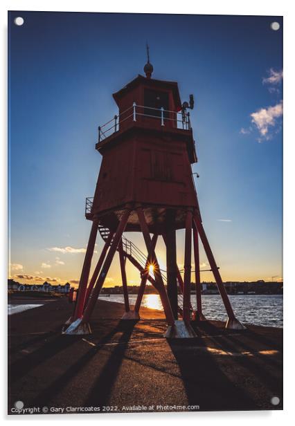 Herd Groyne Lighthouse Sunset Acrylic by Gary Clarricoates