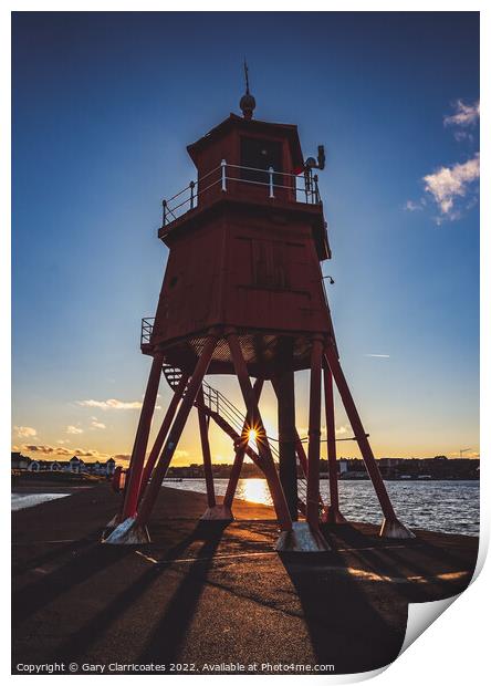 Herd Groyne Lighthouse Sunset Print by Gary Clarricoates