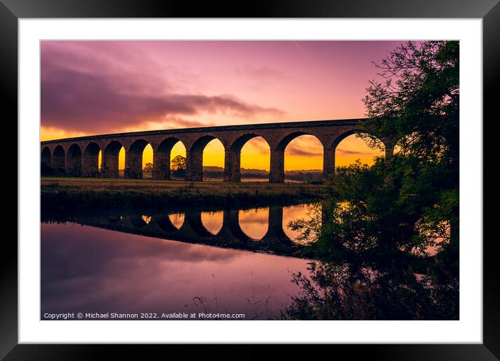 Arthington Viaduct over the River Wharfe at sunris Framed Mounted Print by Michael Shannon