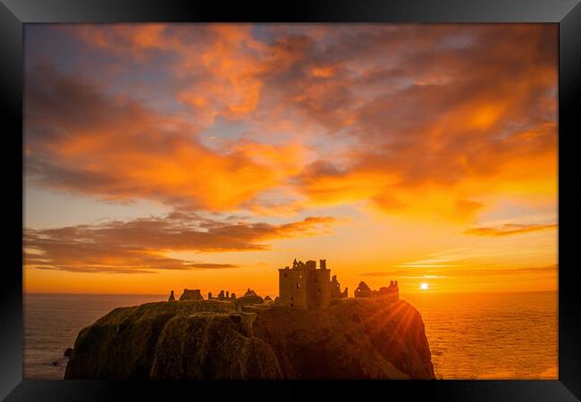 Golden Sunrise over Dunnottar Castle Framed Print by DAVID FRANCIS