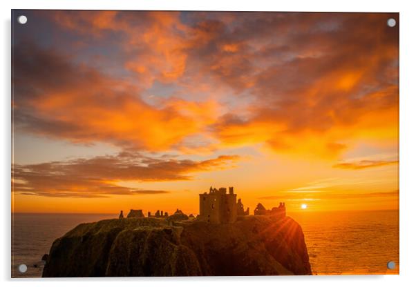 Golden Sunrise over Dunnottar Castle Acrylic by DAVID FRANCIS