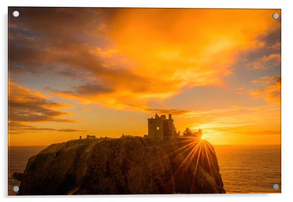 Golden Sunrise Over Dunnottar Castle Acrylic by DAVID FRANCIS