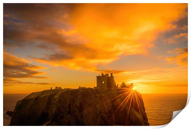 Golden Sunrise Over Dunnottar Castle Print by DAVID FRANCIS