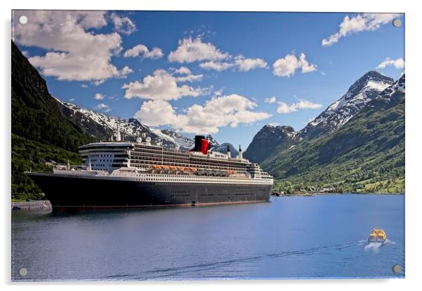 Queen Mary 2 Cruise Ship in Olden, Norway Acrylic by Martyn Arnold