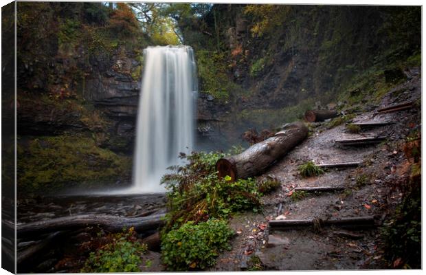 Henrhyd Falls after heavy rain Canvas Print by Leighton Collins