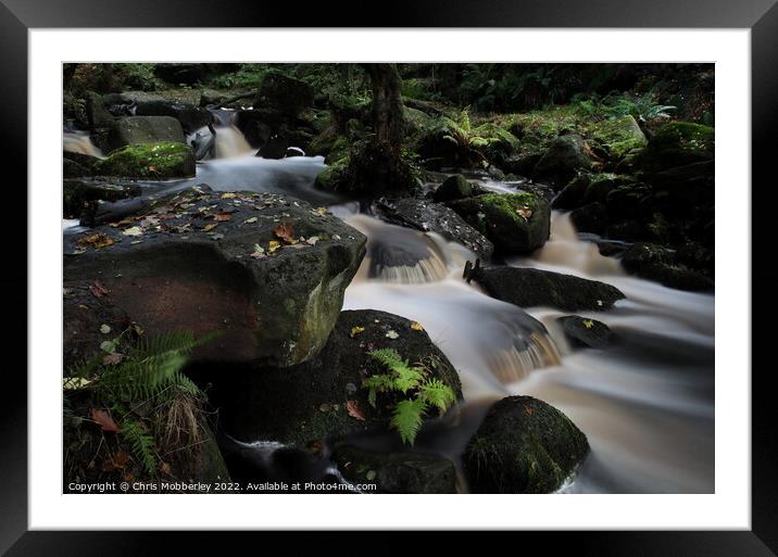 Padley Gorge waterfall Framed Mounted Print by Chris Mobberley