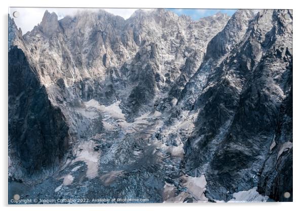 Spectacular mountain crags between glaciers in the alps. Acrylic by Joaquin Corbalan
