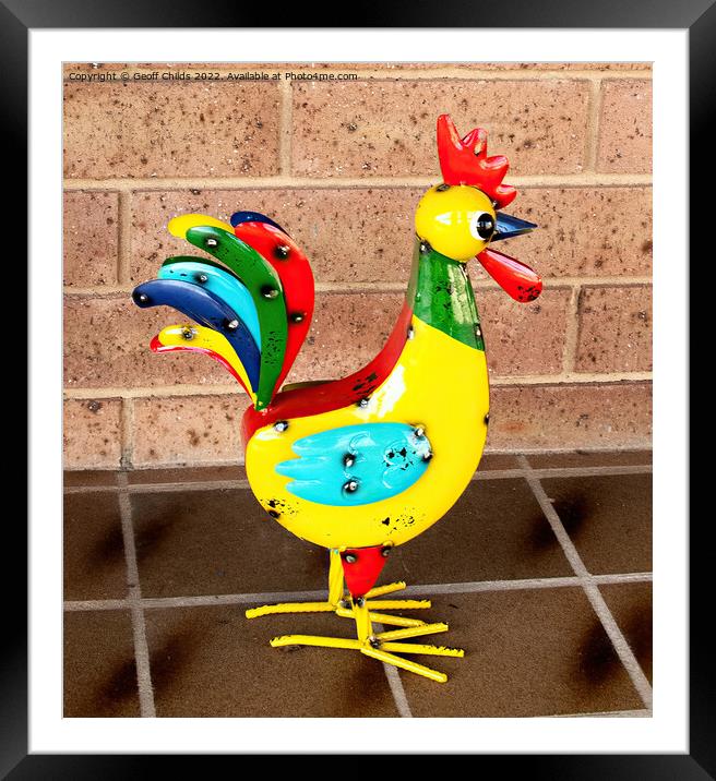 Children's Nursery wall art - Colourful Rooster artwork. Framed Mounted Print by Geoff Childs