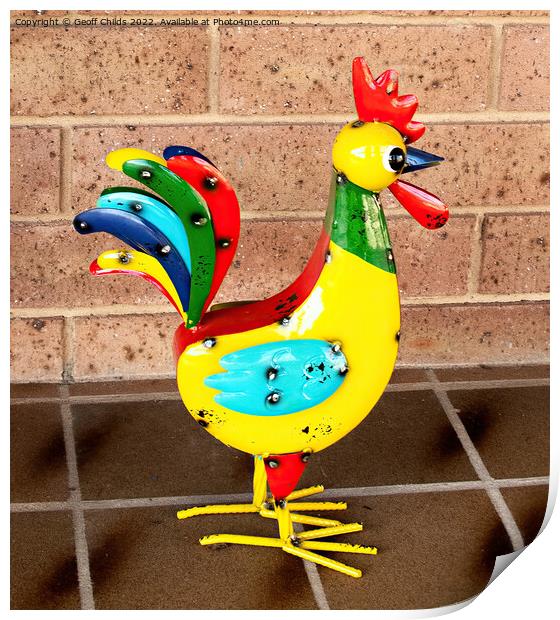 Children's Nursery wall art - Colourful Rooster artwork. Print by Geoff Childs
