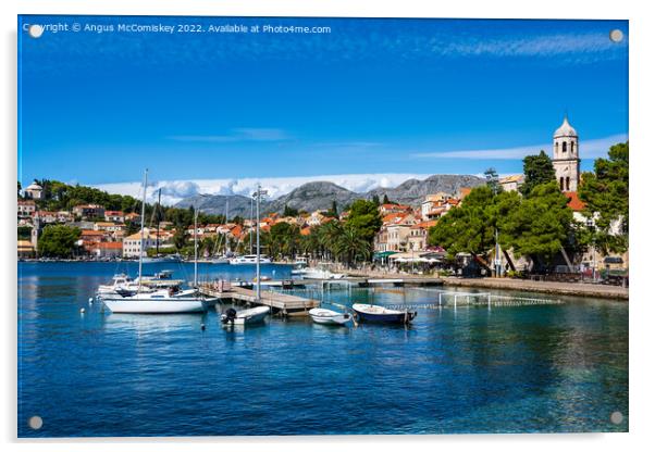 Boats moored in Cavtat harbour in Croatia Acrylic by Angus McComiskey