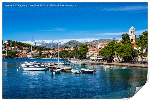 Boats moored in Cavtat harbour in Croatia Print by Angus McComiskey