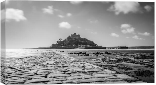St Michaels Mount Black and White Canvas Print by Apollo Aerial Photography