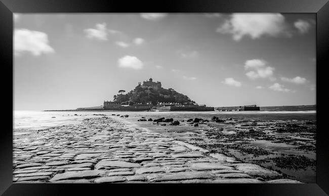St Michaels Mount Black and White Framed Print by Apollo Aerial Photography