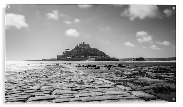 St Michaels Mount Black and White Acrylic by Apollo Aerial Photography