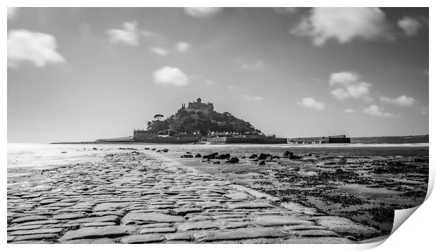 St Michaels Mount Black and White Print by Apollo Aerial Photography