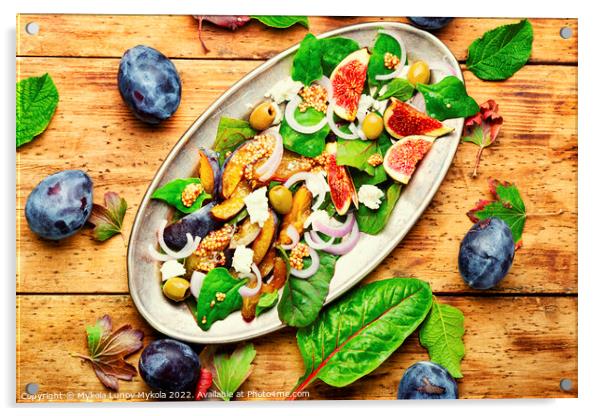 Vitamin autumn salad with fruit and herbs Acrylic by Mykola Lunov Mykola