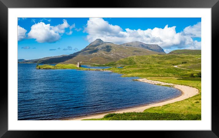 Ardvreck Castle Ruins and Loch Assynt Framed Mounted Print by John Frid
