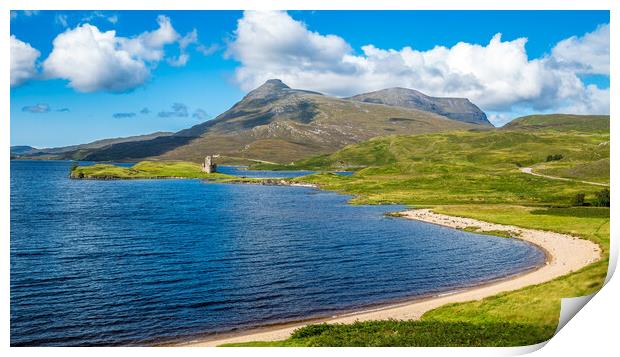 Ardvreck Castle Ruins and Loch Assynt Print by John Frid