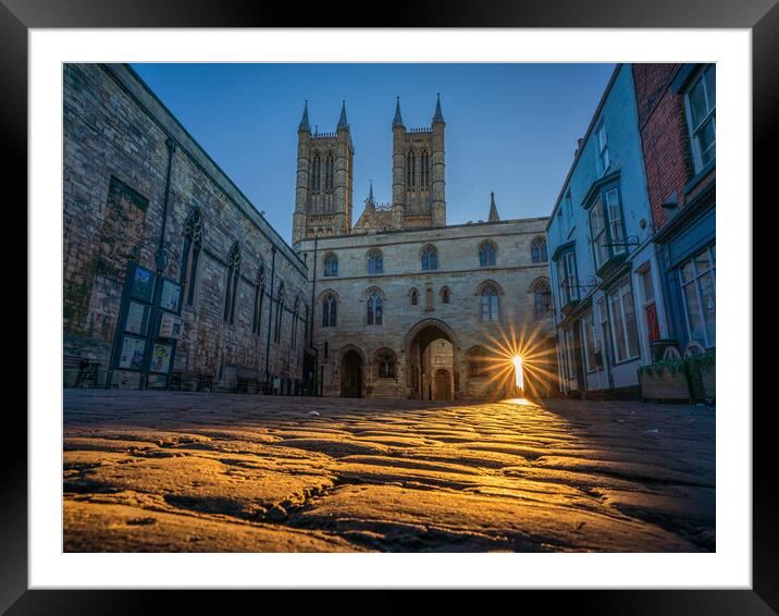 Sun lights up the cobbles - Lincoln Cathedral Framed Mounted Print by Andrew Scott