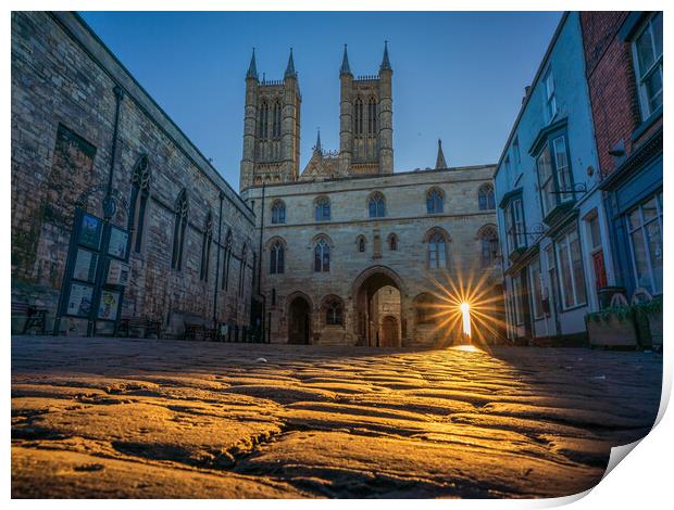Sun lights up the cobbles - Lincoln Cathedral Print by Andrew Scott