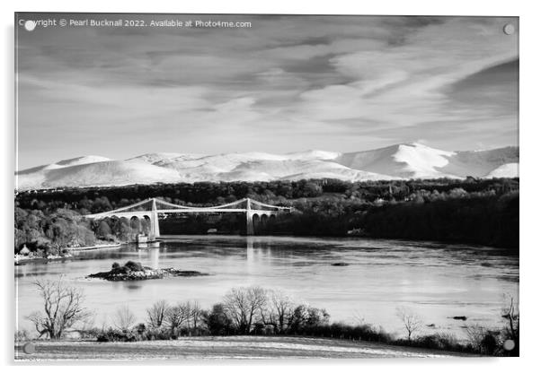 Menai Strait and Bridge Anglesey Coast Mono Acrylic by Pearl Bucknall