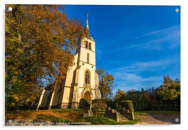 Gothic church in the town of Krivoklat. Czechia Acrylic by Sergey Fedoskin