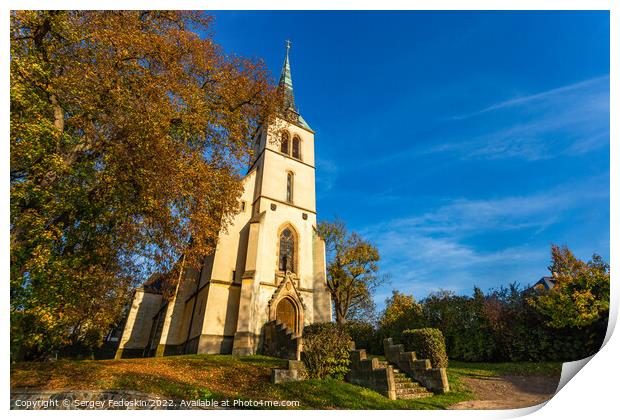 Gothic church in the town of Krivoklat. Czechia Print by Sergey Fedoskin