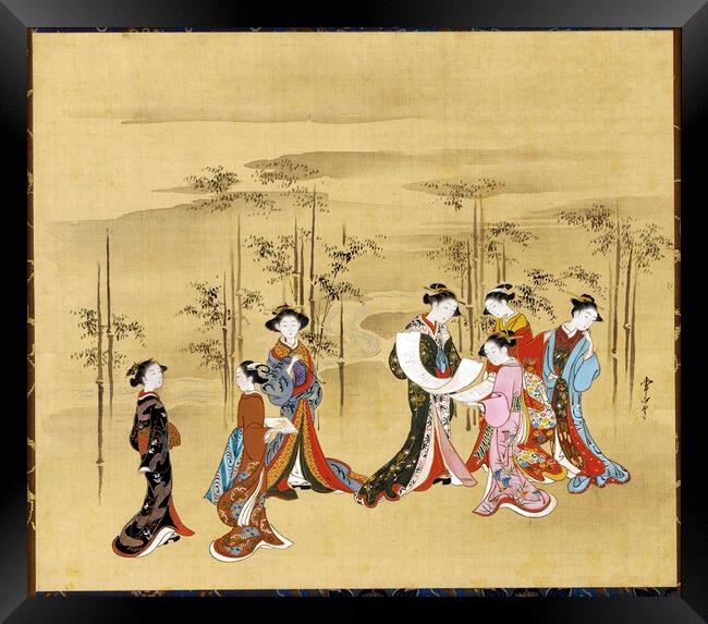 Seven young women in a bamboo grove Framed Print by Joaquin Corbalan