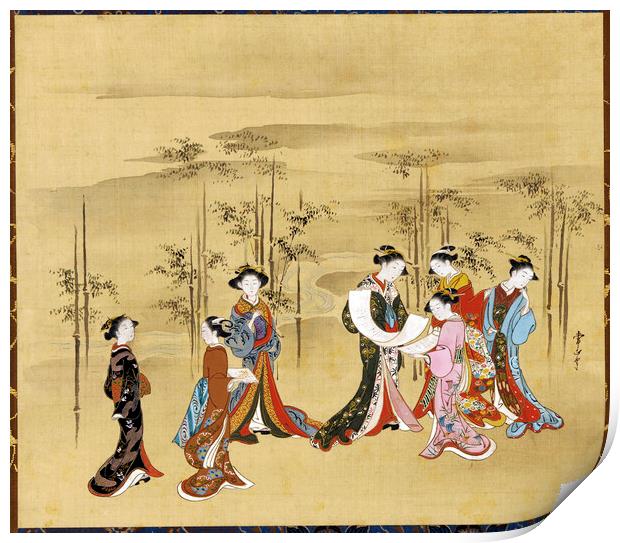 Seven young women in a bamboo grove Print by Joaquin Corbalan