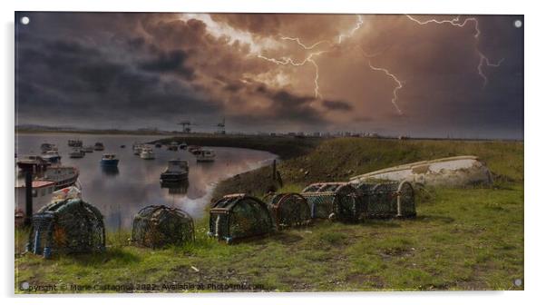 Lightning Strikes Over Power Station Acrylic by Marie Castagnoli