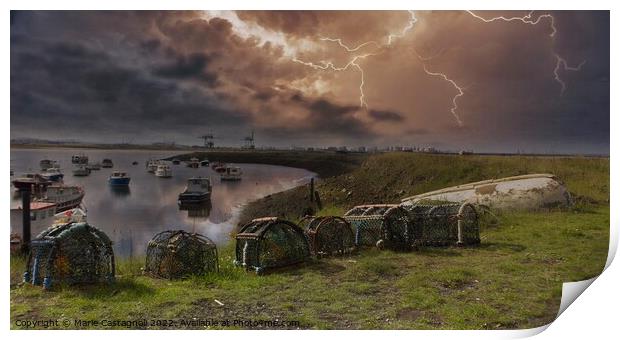 Lightning Strikes Over Power Station Print by Marie Castagnoli