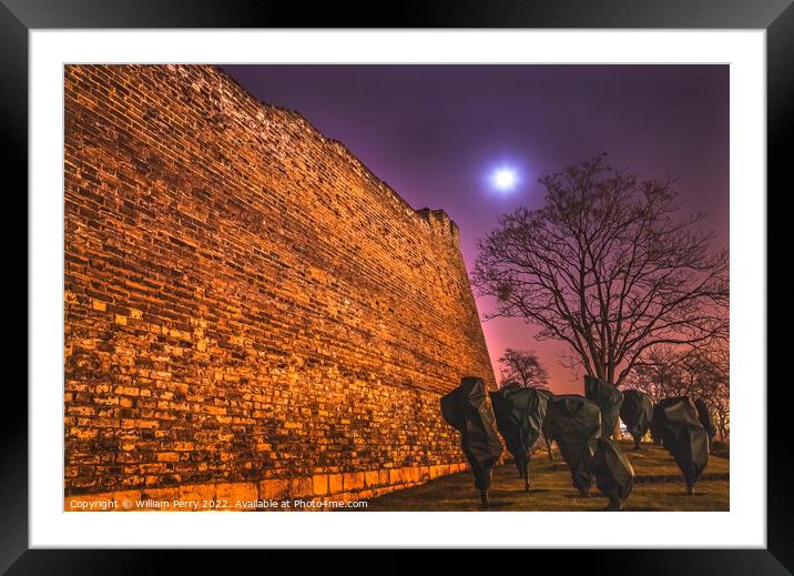 City Wall Park Moon Stars Night Beijing China Framed Mounted Print by William Perry