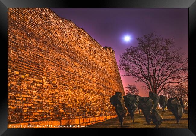 City Wall Park Moon Stars Night Beijing China Framed Print by William Perry