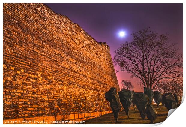City Wall Park Moon Stars Night Beijing China Print by William Perry