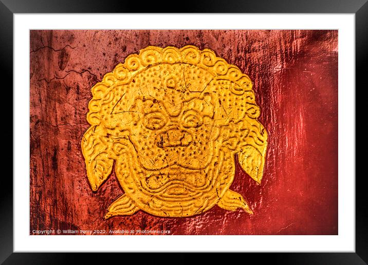 Gold Dragon Symbol Red Door Summer Palace Beijing China Framed Mounted Print by William Perry