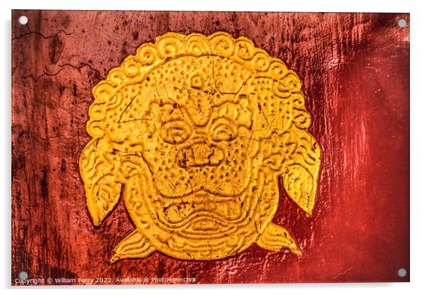 Gold Dragon Symbol Red Door Summer Palace Beijing China Acrylic by William Perry