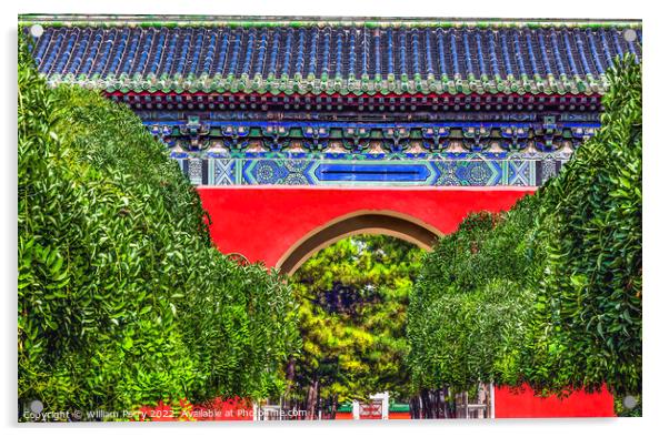 Red Gate Temple of Sun City Park Beijing China Acrylic by William Perry